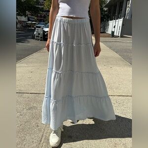Brandy Melville Izzy Light Blue Ditsy Dainty Floral Tiered Long Maxi Skirt 3 S/M